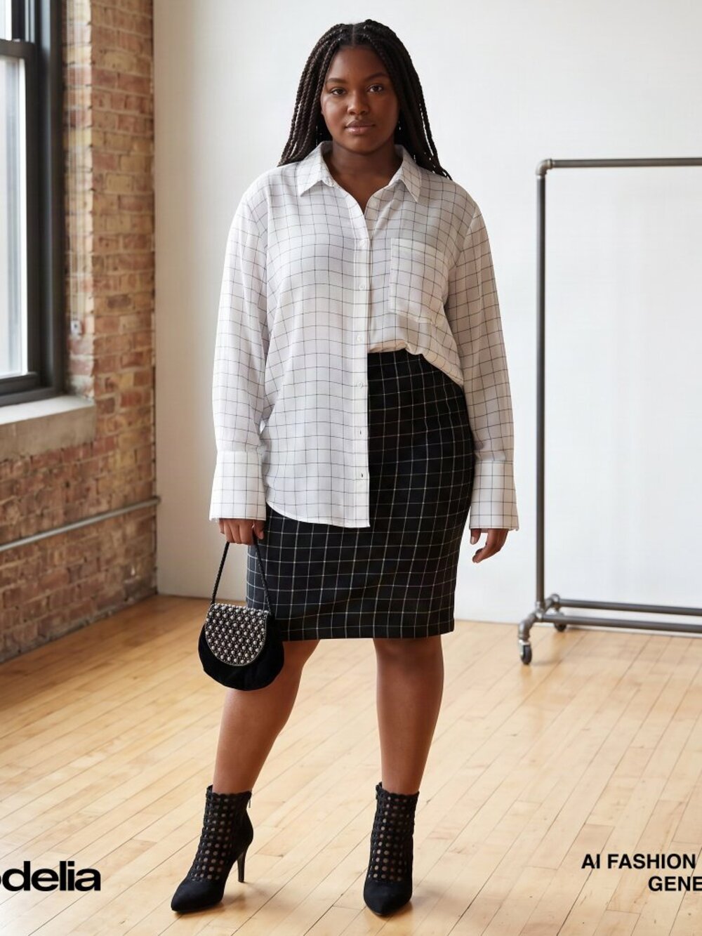 Sheer Black/White Check Blouse  (0709)